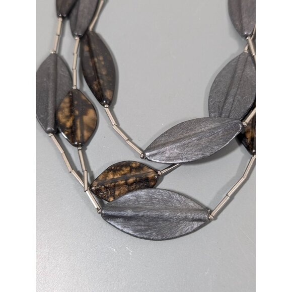 Gray Brown Multi Layer Necklace Fall Autumn Whimsigoth Earthy 20" - Picture 3 of 8